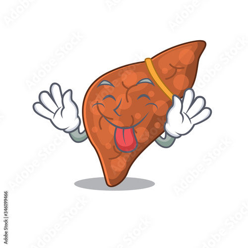 An amusing face human fibrosis liver cartoon design with tongue out
