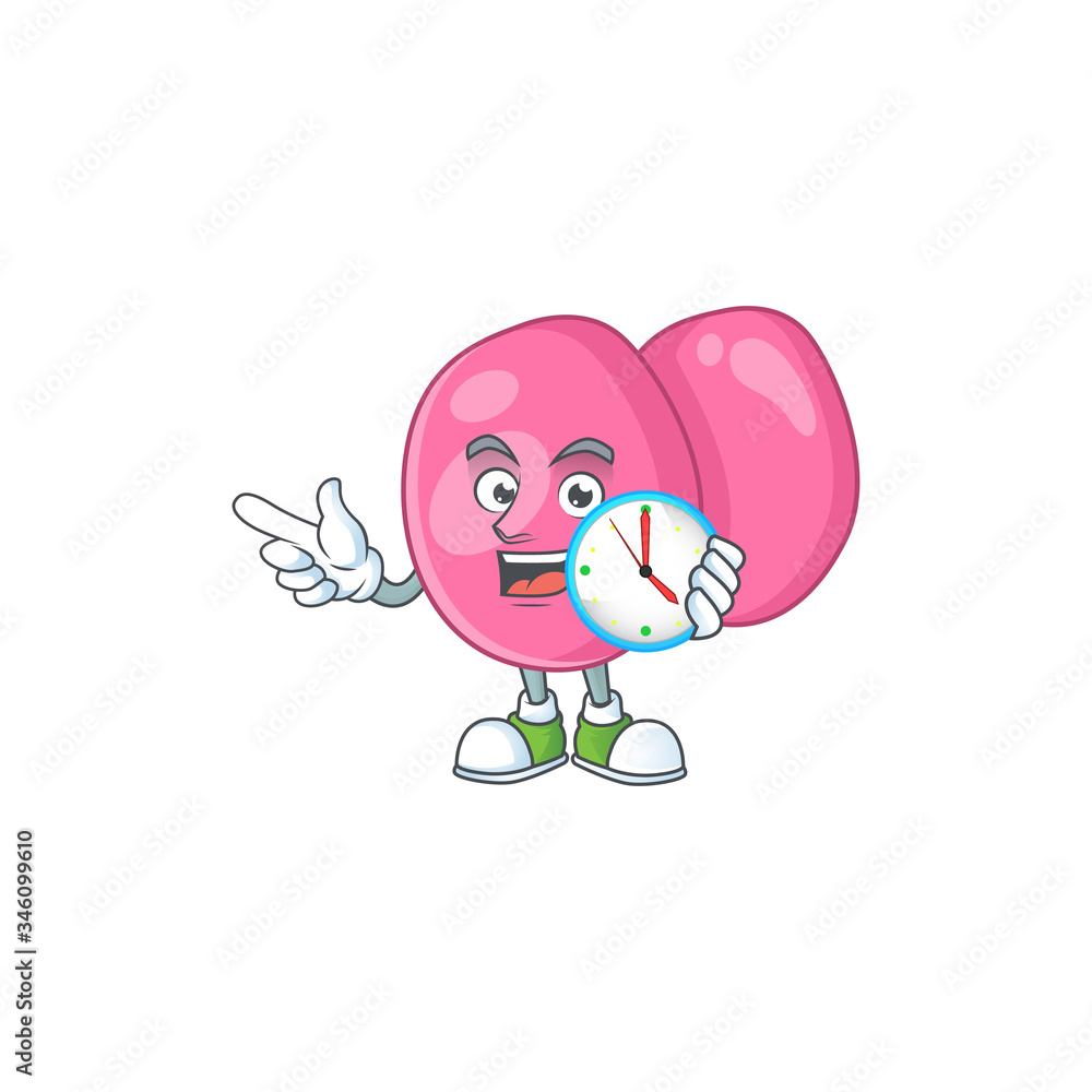 Streptococcus pyogenes mascot design concept holding a circle clock Streptococcus pyogenes mascot design concept holding a circle clock