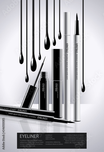 Poster Cosmetic Eyeliner with Packaging Vector Illustration