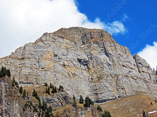 Alpine peak Hinderrugg in the Churfirsten mountain range, between the Obertoggenburg region and Lake Walensee, Walenstadtberg - Canton of St. Gallen, Switzerland (Kanton St. Gallen, Schweiz) photo