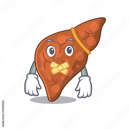 Human fibrosis liver cartoon character style with mysterious silent gesture