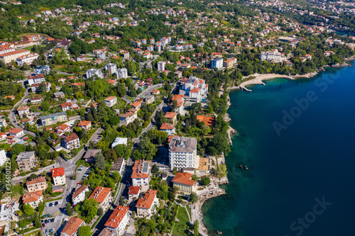 Croatia, beautiful Adriatic, Lovran riviera, aerial panoramic view in Kvarner bay coastline  © ilijaa