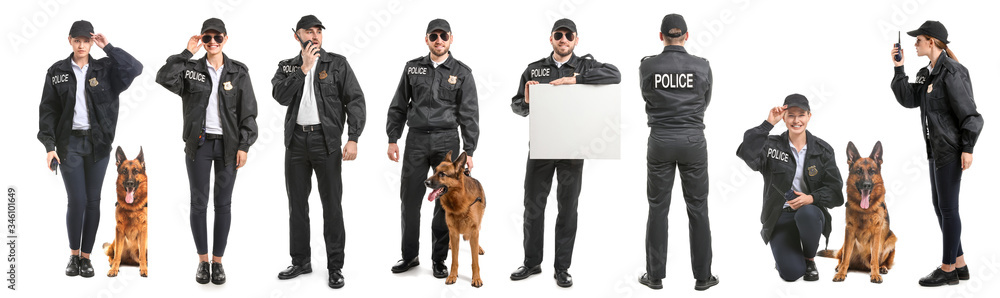 Set with police officers on white background Set with police officers on white background