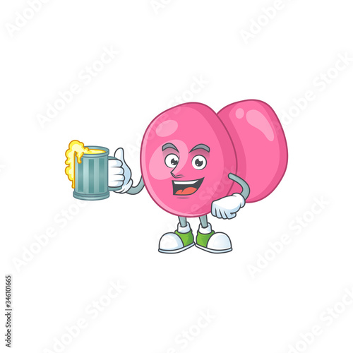 Happy streptococcus pyogenes mascot style toast with a glass of beer