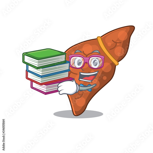 A diligent student in human fibrosis liver mascot design concept with books