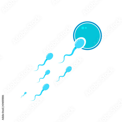 Sperm fertilizing egg cell symbol. Isolated vector illustration.