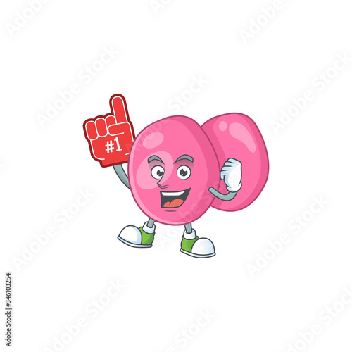 Cartoon character concept of streptococcus pyogenes holding red foam finger