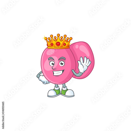 The Charismatic King of streptococcus pyogenes cartoon character design wearing gold crown