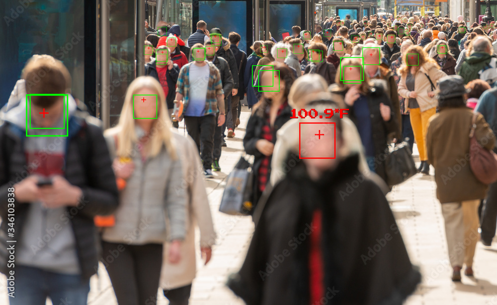 thermal cameras tracking crowd of people to protect their health. cctv ...
