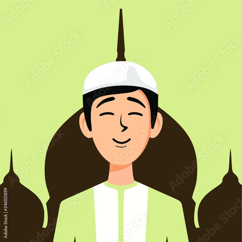 illustration vector graphic of moslem went to mosque