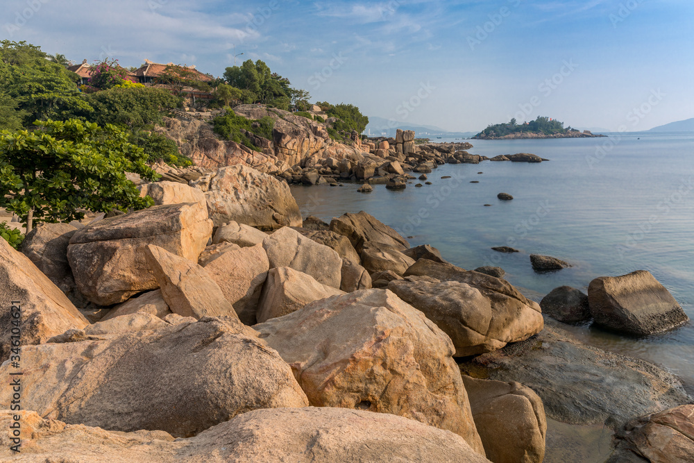 Beautiful beach with stones in Vietnam.