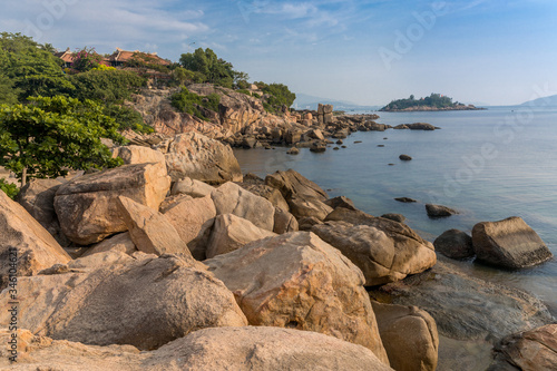 Beautiful beach with stones in Vietnam.