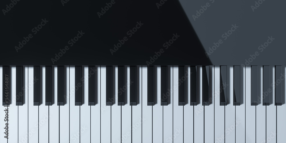 Fototapeta premium Piano keys with dark background, 3d rendering.