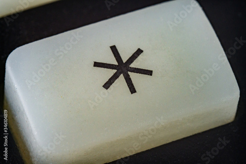 Extreme closeup of a button with number asterisk on it