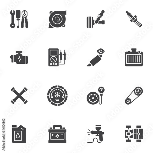 Car parts line icons set, outline vector symbol collection, automotive repair linear style pictogram pack. Signs, logo illustration. Set includes icons as spark plug, engine, battery, vehicle exhaust