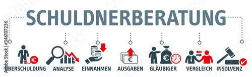 Schuldnerberatung - Banner mit icons und Symbolen