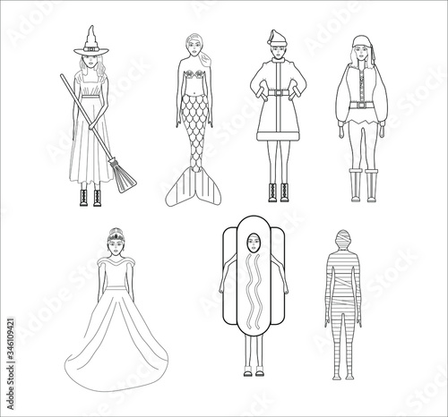 collection of illustrations of women in disguise. illustration for web and mobile design.