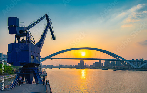 Sunset view of Lupu Bridge, Shanghai, China