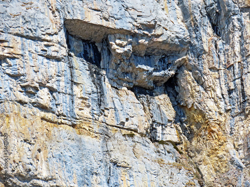 Rocks and stones of the Churfirsten mountain range and in the Alpine mountains over Lake Walensee, Walenstadtberg - Canton of St. Gallen, Switzerland (Kanton St. Gallen, Schweiz) photo