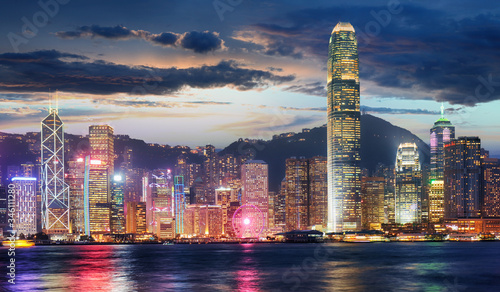 Hong Kong, China skyline panorama from across Victoria Harbor
