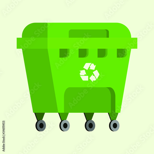 Garbage can. Rubbish container. Concept of waste recycle and ecology. Isolated on white background. Vector illustration.