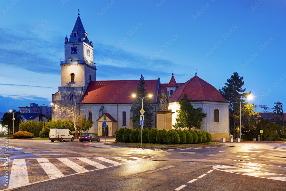 Slovakia - Hlohovec city with church and square at night