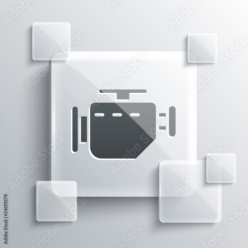 Grey Check engine icon isolated on grey background. Square glass panels. Vector Illustration