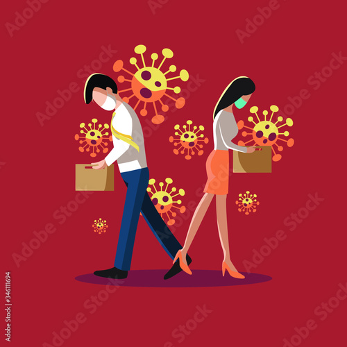 People getting fired / lay off because corona virus effect. Economic slowdown. Crisis. Many people are unemployed. Flat style vector