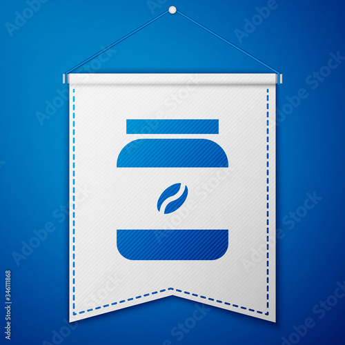 Blue Coffee jar bottle icon isolated on blue background. White pennant template. Vector Illustration
