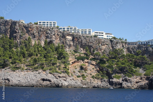 Buildings on mountain coast line Mallorca