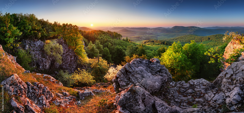 Sprinf forest moutain landscape panorama at sunrise, Slovakia Sprinf forest moutain landscape panorama at sunrise, Slovakia