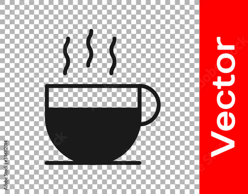 Black Coffee cup icon isolated on transparent background. Tea cup. Hot drink coffee. Vector Illustration