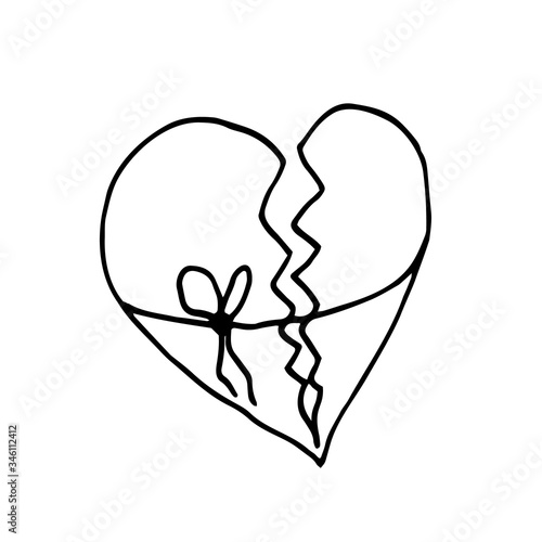 Broken heart. Two halves of a broken heart tied with a rope with a bow.
