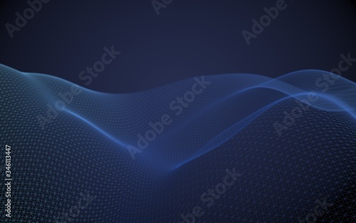 Abstract landscape on a blue background. Cyberspace grid. hi tech network. 3d technology illustration. Depth of field. 3D illustration