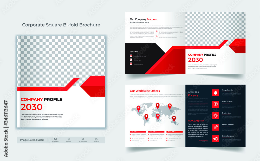 Corporate, business Square bi fold brochure template