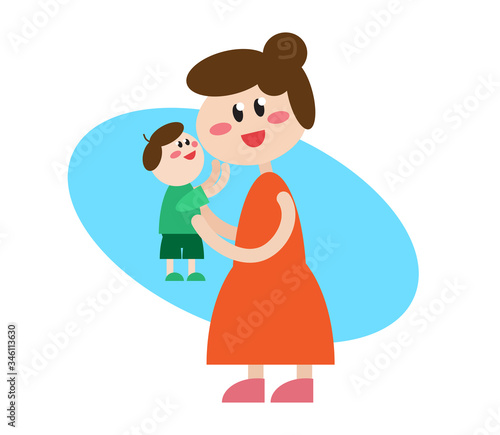 Mom and her baby on a white background. Vector illustration.