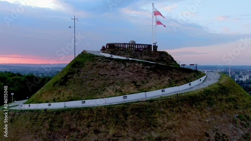 Aerial view of Kosciuszko Mound (Kopiec Kosciuszki) in Cracow, Krakow, Poland photo