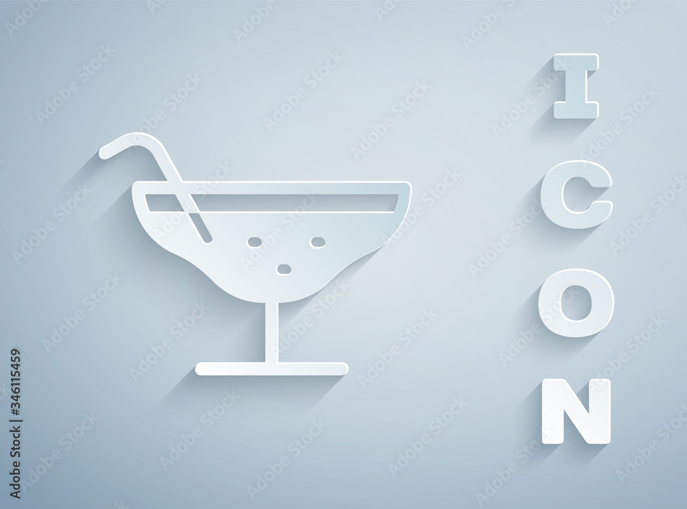 Paper cut Cocktail icon isolated on grey background. Paper art style. Vector Illustration Paper cut Cocktail icon isolated on grey background. Paper art style. Vector Illustration