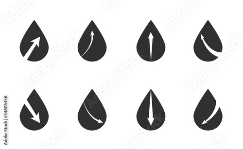 Oil drop with arrow icon set