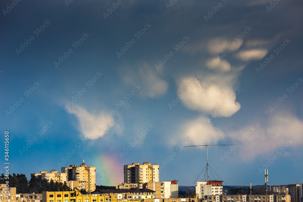 Mammatus cloud after rain in the city
