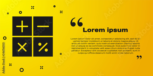 Black Calculator icon isolated on yellow background. Accounting symbol. Business calculations mathematics education and finance. Vector Illustration