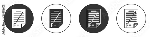 Black Exam paper with incorrect answers survey icon isolated on white background. Bad mark of test results. Circle button. Vector Illustration