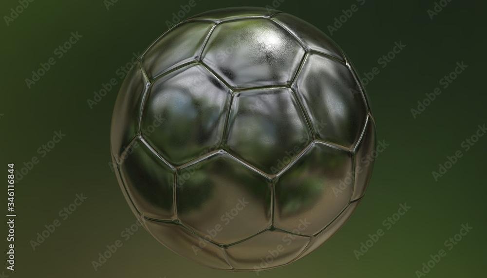 Naklejka premium Silver soccer ball on various material and background, 3d rendering
