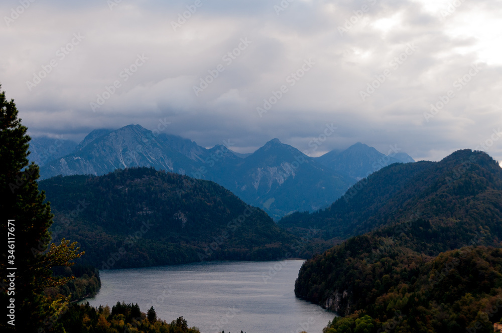 Alpsee lake in bavarian landscape