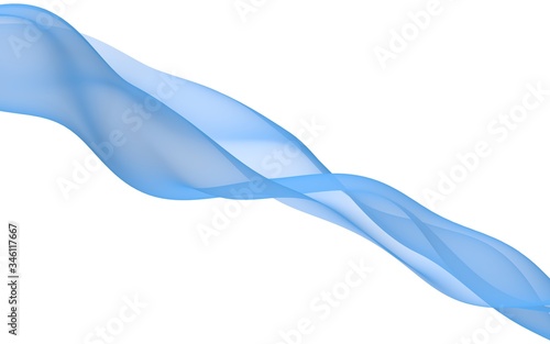 Abstract blue wave. Bright blue ribbon on white background. Blue scarf. Abstract blue smoke. Raster air background. 3D illustration