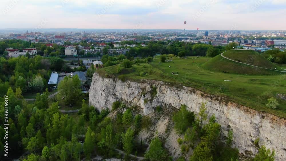 Liban quarry, Krakus Mound and aerial panorama of Cracow, Krakow, Poland, Polska Liban quarry, Krakus Mound and aerial panorama of Cracow, Krakow, Poland, Polska