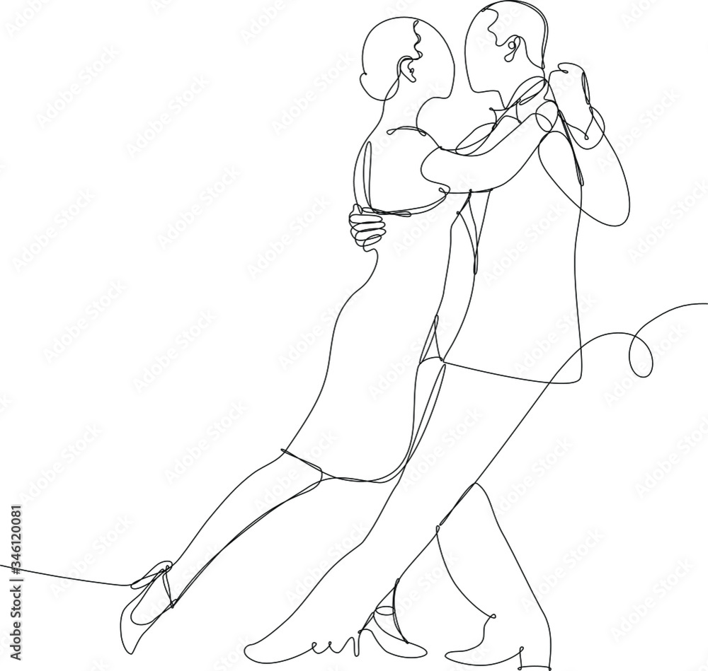 Vettoriale Stock ballerini di tango, disegno a singola linea continua,  linea nera su sfondo bianco | Adobe Stock
