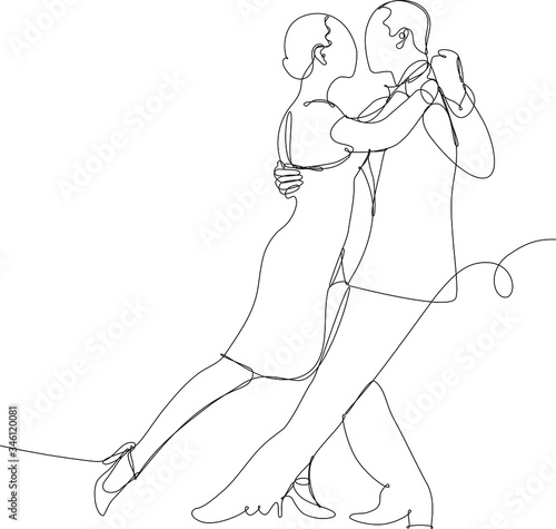 ballerini di tango, disegno a singola linea continua, linea nera su sfondo bianco