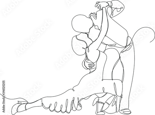 ballerini di tango, disegno a singola linea continua su sfondo bianco