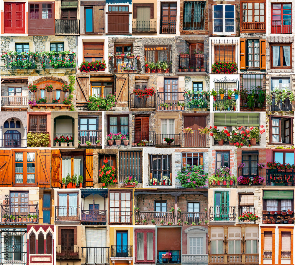 Collage of different windows with flowers Collage of different windows with flowers
